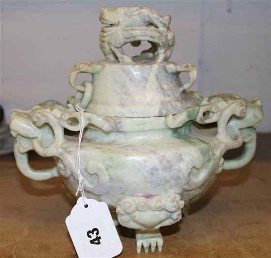 Hardstone Chinese dragon lidded pot